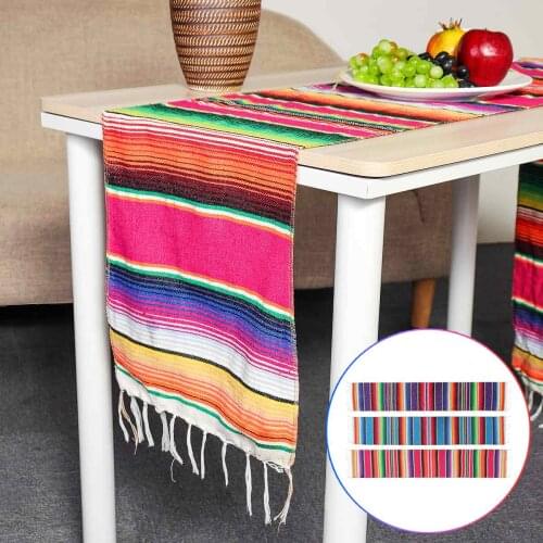 3 Colors Mexican Party Serape Cotton Tablecloth Table Runner Rainbow Wedding Party Table Runners Home Decoration 213X35cm