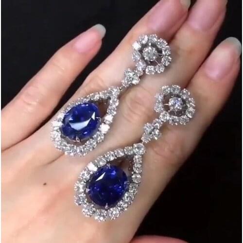 Huitan Temperament Womens Drop Earrings with Blue/White Cubic Zirconia Wedding Party Elegant Bridal Accessories Fashion Jewelry