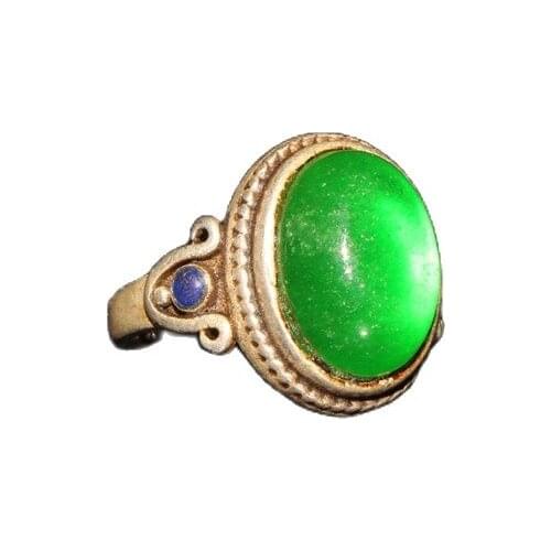 China Old Tibetan Silver Inlaid Jade Lady Ring
