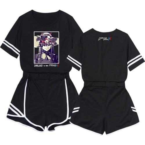 Darling In The Franxx Crop Short Suit Two Piece Anime Cosplay Zero Two Sweet Print Women Girl Streetwear Tracksuit Sportswear