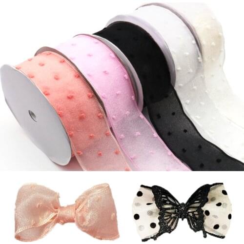 40mm 5Yard New Pink White Organza Ribbon Christmas Gift Handwork DIY Dot Snow Yarn Ribbon Wedding Birthday Party Decorations