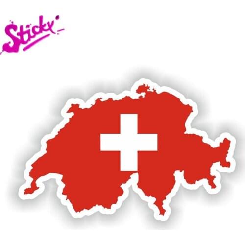 STICKY Car Accessories Switzerland Map Flag Motorcycle Car Sticker Decal Off-road laptop trunk guitar Vinyl sticker