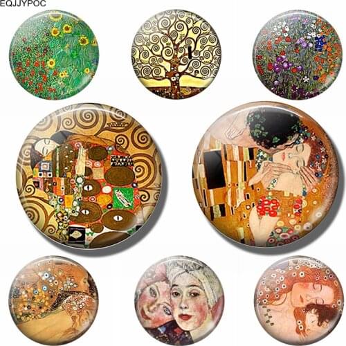 GUSTAV KLIMT Refrigerator Magnets 30MM Pretty Girl Magnet Fridge Glass Nouveau Modern Art Ornaments Cute Retro Home Decor