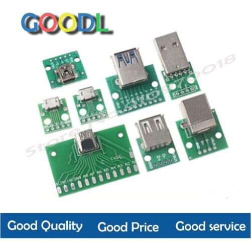 Micro Mini USB USB A Male USB 2.0 3.0 A Female USB B Connector Interface to 2.54mm DIP PCB Converter Adapter Breakout Board
