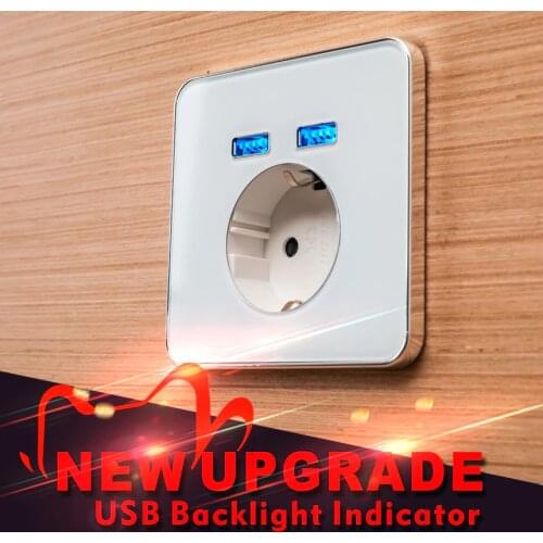 Jiubei White Crystal Glass Panel 2A Dual USB Port Wall Charger Adapter Charging Socket With USB Wall Adapter EU Plug Socket Pow