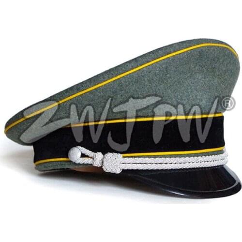 WW2 WWII GERMAN ELITE OFFICER HAT WOOL VISOR CRUSHER CAP YELLOW PIPE -SIZE 57 58 59 60 cm