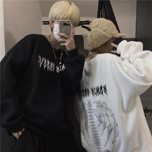 2021 NEW Streetwear Black Tops Girls White Gothic Oversized Hoodie Streetwear Womens hip-hop Cool Couple High Street Sweatshirts