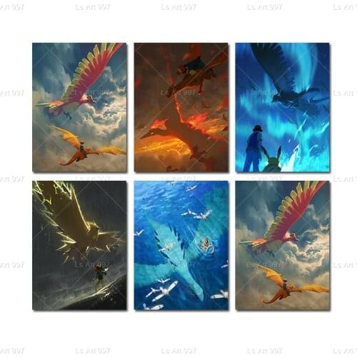 Pokemon Oil Art Poster Pikachu Canvas Painting Wall Picture Child Bedroom Decor Cuadros Modern Anime Prints Home Decoration