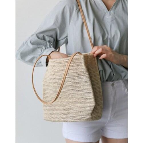 Casual Straw Large Tote Beach Bag Fashion Women Rattan Woven Shoulder Bags Vintage Handmade Knitted Pouch Handbag Travel Purse