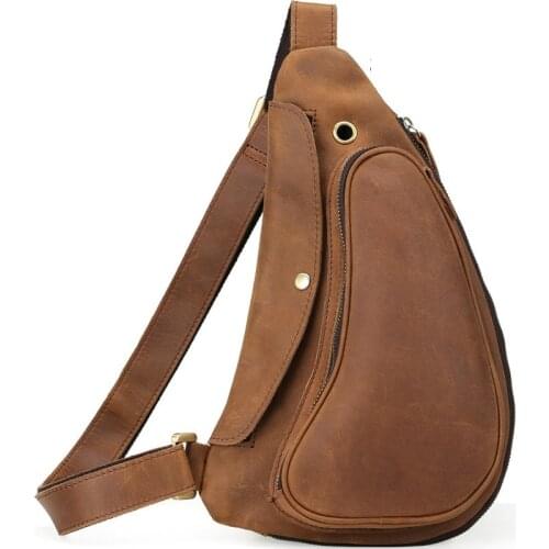 Check Pack Bags For Man Cow Leather Casual Fashion Vintage Travel Chest Packs Bag Male