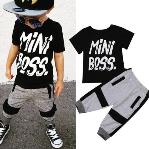 Pudcoco Boys Clothes 2Pcs Toddler Kids Baby Boy T-shirt Tops Pants Outfits Set Clothes Age 1-6T