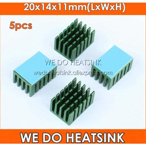WE DO HEATSINK 5pcs 20x14x11mm Aluminum Network Routers Chip Heat Sinks Green Anodize Radiator Cooler With Thermal Pad