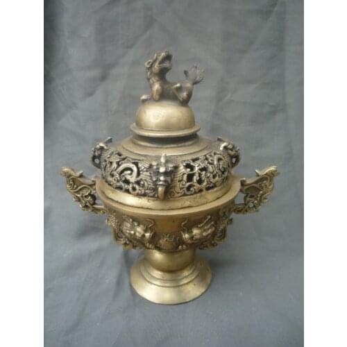 Rare old Ming Dynasty copper censer/ incense stove,Carved dragon,best collection& adornment,Free shipping