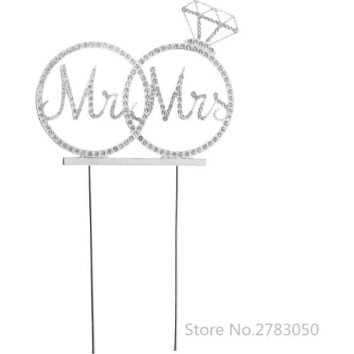 Romantic Mr Mrs Diamond Shape Crystal Rhinestone Bride Groom Wedding Cake Topper Party Favors Decoration Cake Decor Supplies