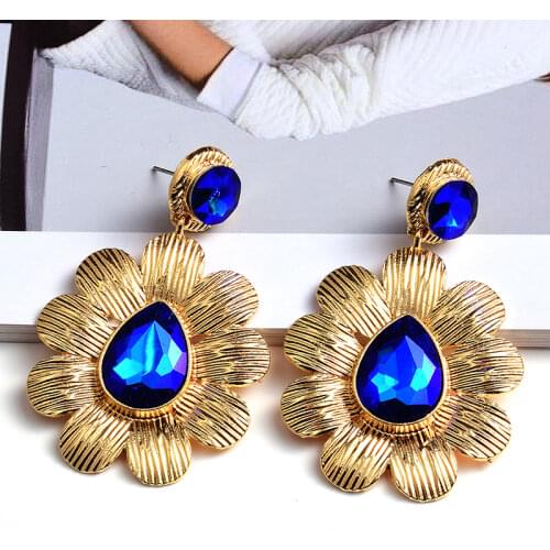 New Fashion Long Colorful Crystal Metal Flower Dangle Drop Earrings High-Quality Stone Jewelry Accessories For Women Wholesale