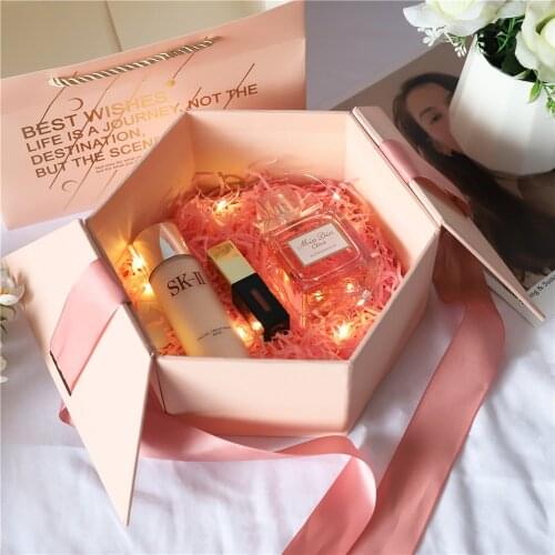 Spot hexagonal box eternal flower hexagon gift box best friend Bridesmaid hand gift box Valentines Day gift box