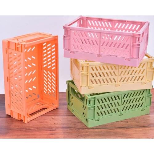 Foldable Plastic Storage Basket Desktop Organizer Journal Tape Sundries Storage Box For Stationery School