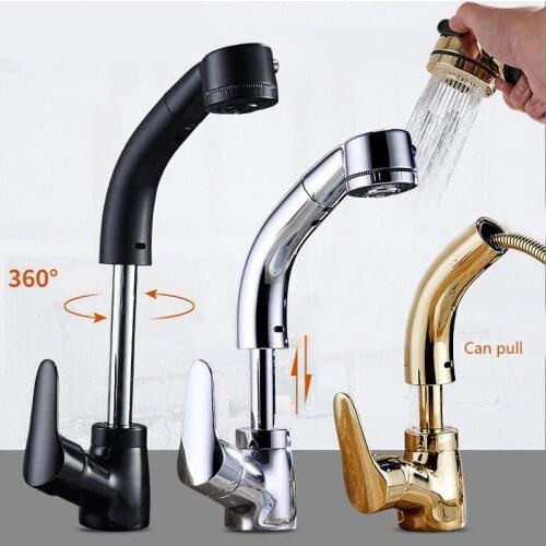Copper Pull Out Bathroom Faucet Basin Sink Mixer Faucet Hot and cold 360 Degree Rotating Retractable Water Mixer Tap Deck Mount