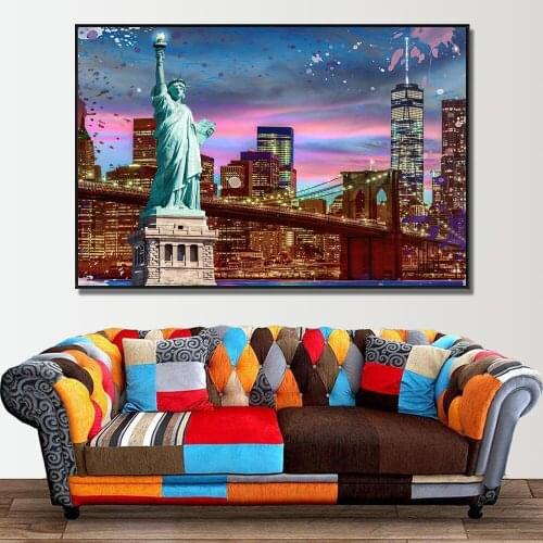 The Statue Of Liberty Canvas Wall Art Famous Building City Watercolour Posters And Prints Landscape Painting For Living Room
