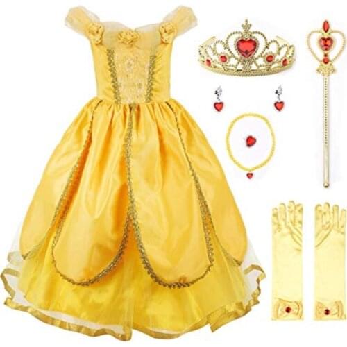 Princess Dress Yellow Flower Layered Off Shoulder Birthday Evening Party Fancy Christmas Costume Dresses for New Year 2021