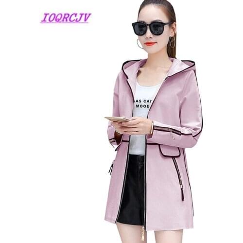 Spring Autumn Womens Coat 2018 Medium length slim Thin Section Hooded Windbreaker Casual Long sleeve Jacket Plus size 3XL B028
