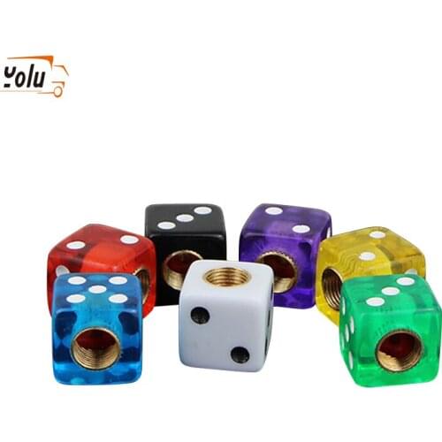 YOLU 4pcs Plastic Wheel Stem Tyre Air Valve Stem Caps Dice Shape Universal Stem Covers for Cars, SUVs, Bike, Trucks