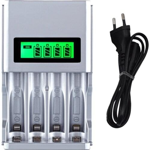 Hot quality 4 Slots LCD Display Smart Intelligent Battery Charger for AA / AAA NiCd NiMh Rechargeable Batteries EU Plug#8175
