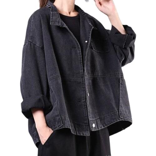 Womens Clothing 2020 Spring New Korean Version Loose Literary Retro Old-Fashioned Denim Womens Long-Sleeved Short Jacket