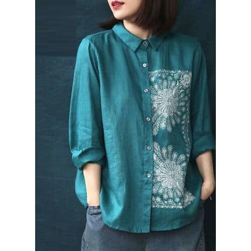 2020 Spring Arts Style Women Long Sleeve Casual Loose Shirts Cotton Linen Vintage Print Blouse Femme Blusas Plus Size S774