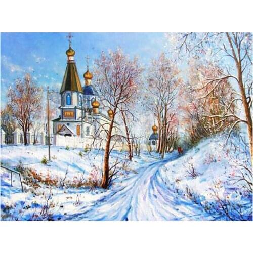 Winter Snow Church Landscape Diamond Painting Square Round Full Drill DIY Mosaic Embroidery 5D Cross Stitch Scenic Picture