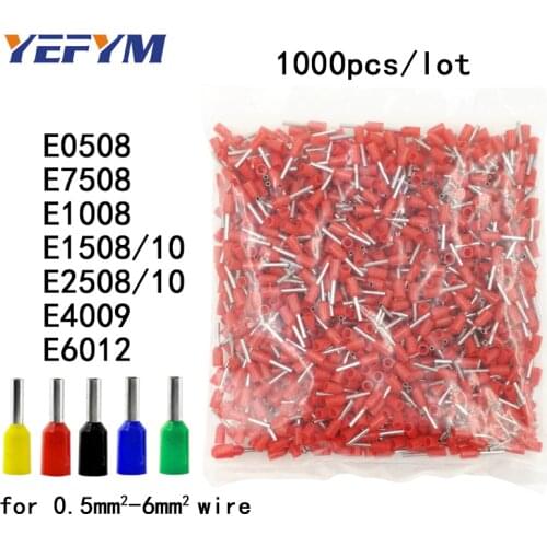 Tube Insulating Terminals Wire Crimp Connector Insulated Cable 1000pcs/lot E0508 E7508 E1008 E1508/10 E2508/10 E4009 E6012