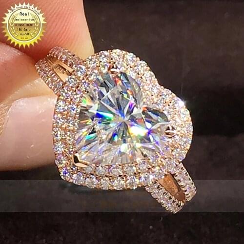 18K Au750 Rose Gold Ring DVVS Moissanite Diamonds 1 2 3 4 5 Carat Heart 2 Row Luxury Wedding Party Engagement Anniversary Ring