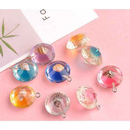 2PCS Mini Round Transparent Conch Rhinestones Charms 18mm For Women Bracelet Keychain DIY Jewelry Making Accessories Charm Bulk