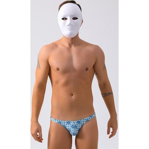 2021 Blue print sexy tight narrow low waist swimwear men sports thong beach shorts swim briefs bikini swimsuits small size