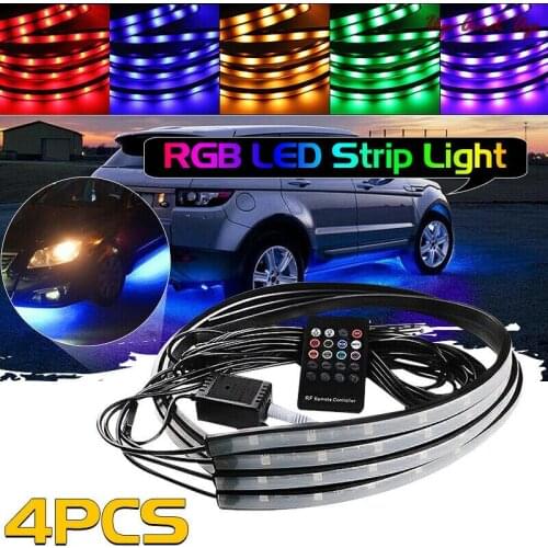 4x RGB LED Strip Under Car Tube Underglow Underbody Neon Light Kit With Remote Control DC12V 90*120cm