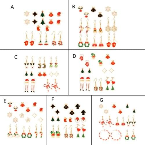 9 Pairs Women Christmas Earring Studs Christmas Gifts for Girls Holiday Jewelry X-max Christmas Tree Deer Jewelry E56A