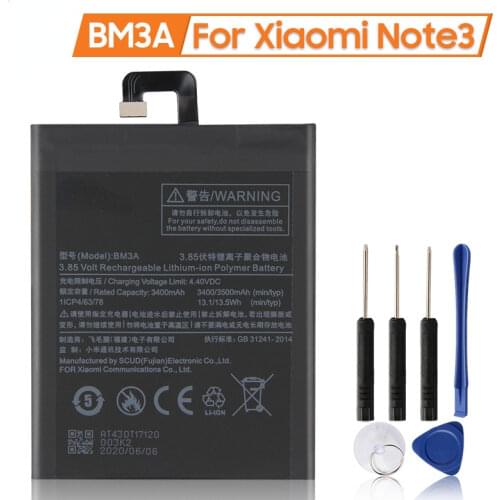 100% Original Xiaomi BM3A Replacement Battery For Xiaomi Mi Note 3 Mi Note3 3300mAh Large Capacity Phone Battery Free Tools