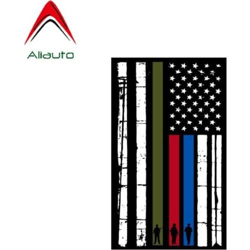 Aliauto Fashion Car Sticker Vertical Flag American Flag Firefighter Police Military PVC Decal for Peugeot Skoda Mazda,12cm*7cm