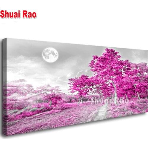 Large Size 5D Diamond Painting Red Tree Moon Landscape Cross Stitch Diamond Embroidery Full Square Round Mosaic Home Art
