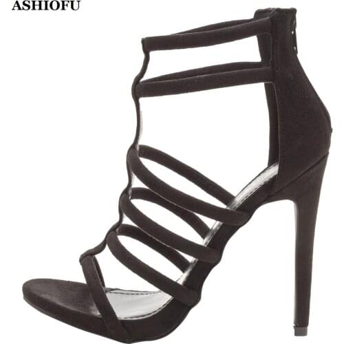 ASHIOFU New Style Handmade Womens High Heel Sandals Ankle-strap Sexy Summer Sandals Daily Wear Evening Fashion Sandals Shoes