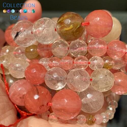 Natural Faceted Watermelon Stone Loose Round Bead For Jewelry Making 4-12 MM DIY Bracelets Accessories Wholesale 15"