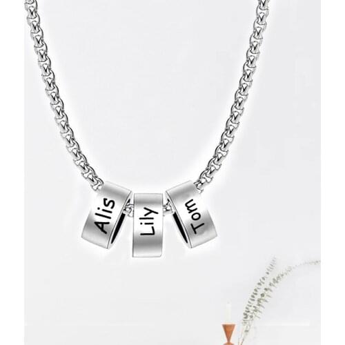 Stainless Steel Chain Necklace Personalized Engraved 1-7 Name Bead Custom Fathers Day Birthday Gift Fashion Jewerly For Male Dad