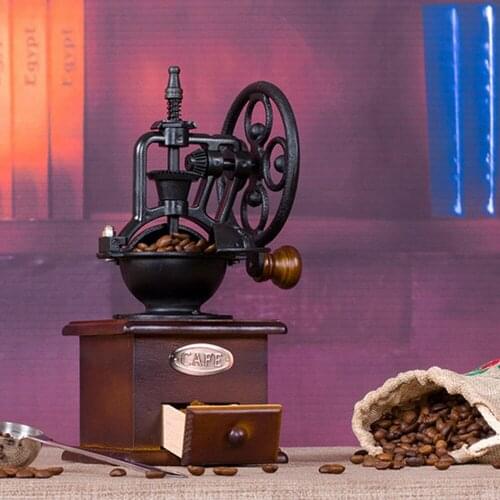 Wooden Handmade Coffee Beans Grinding Manual Grinder Machine Retro Wood Design Hand Coffee Burr Mill Manual Bean Grinder