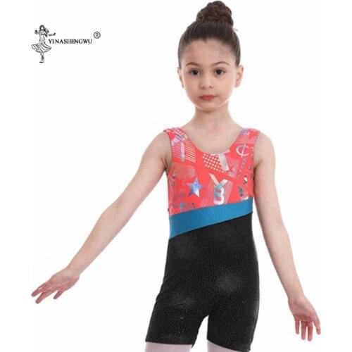Childrens Gymnastics TIght-Fitting Sleeveless Gymnastics Practice Cothes Color Matching Printing Gym Clothes Flat Angle New
