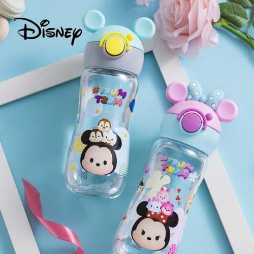 Disney Mickey Mouse 400ml Tritan Sport Straw Water Bottle With Kids Baby Cartoon Sophia McQueen Girl Boy Drinking Glass