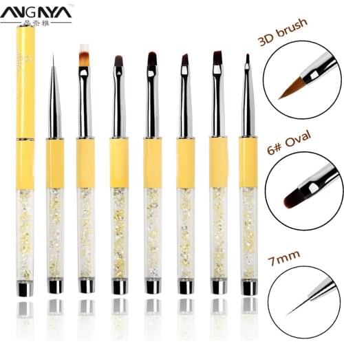ANGNYA Nail Art Acrylic UV Gel Extension Builder Yellow Rhinestone Painting Brush Lines Liner Pattern Drawing Pen DIY Designs