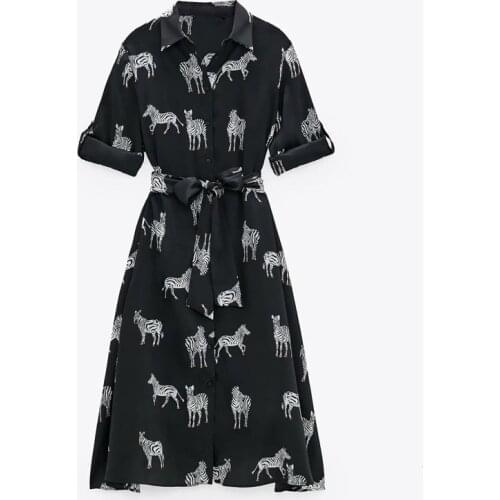 DOUJILI Fashion Women Animal Print Black Dress 2021 Spring Autumn Lapel Long Sleeve Soft Elegant Dress