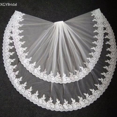 Bridal Fingertip Veil New Arrival 2021 Swiss Net Wedding Accessories Two Layer Appliqued Edge U Type Lace Headwear
