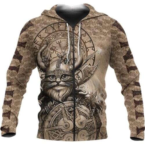3D All Over Printed Mens Zip Hoodie Viking Odin Cat Retro Unisex Deluxe Casual Sweatshirt Jacket Cosplay Tracksuit DW0815