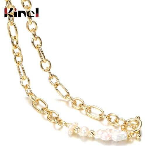 Kinel Luxury 18K Gold Plated Natural Baroque Pearl Choker Necklace High Quality Elegant Womens Necklace Friendship Jewelry Gift